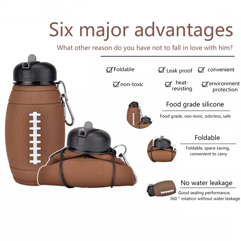 Silicone Folding Rugby Student Sports Water Bottle Outdoor Travel Kettle Portable Drop And Leak Proof Children's Water Bottle