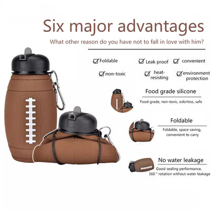 Silicone Folding Rugby Student Sports Water Bottle Outdoor Travel Kettle Portable Drop And Leak Proof Children's Water Bottle