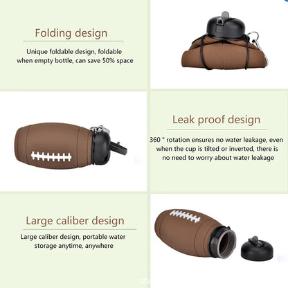 Silicone Folding Rugby Student Sports Water Bottle Outdoor Travel Kettle Portable Drop And Leak Proof Children's Water Bottle